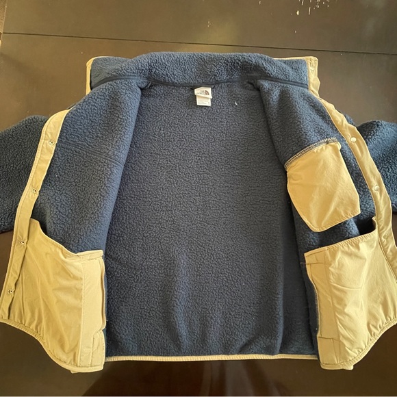 THE NORTH FACE Cragmont Sherpa Fleece Jacket XL Blue Tan Trim Snap Teddy Coat - Picture 8 of 13
